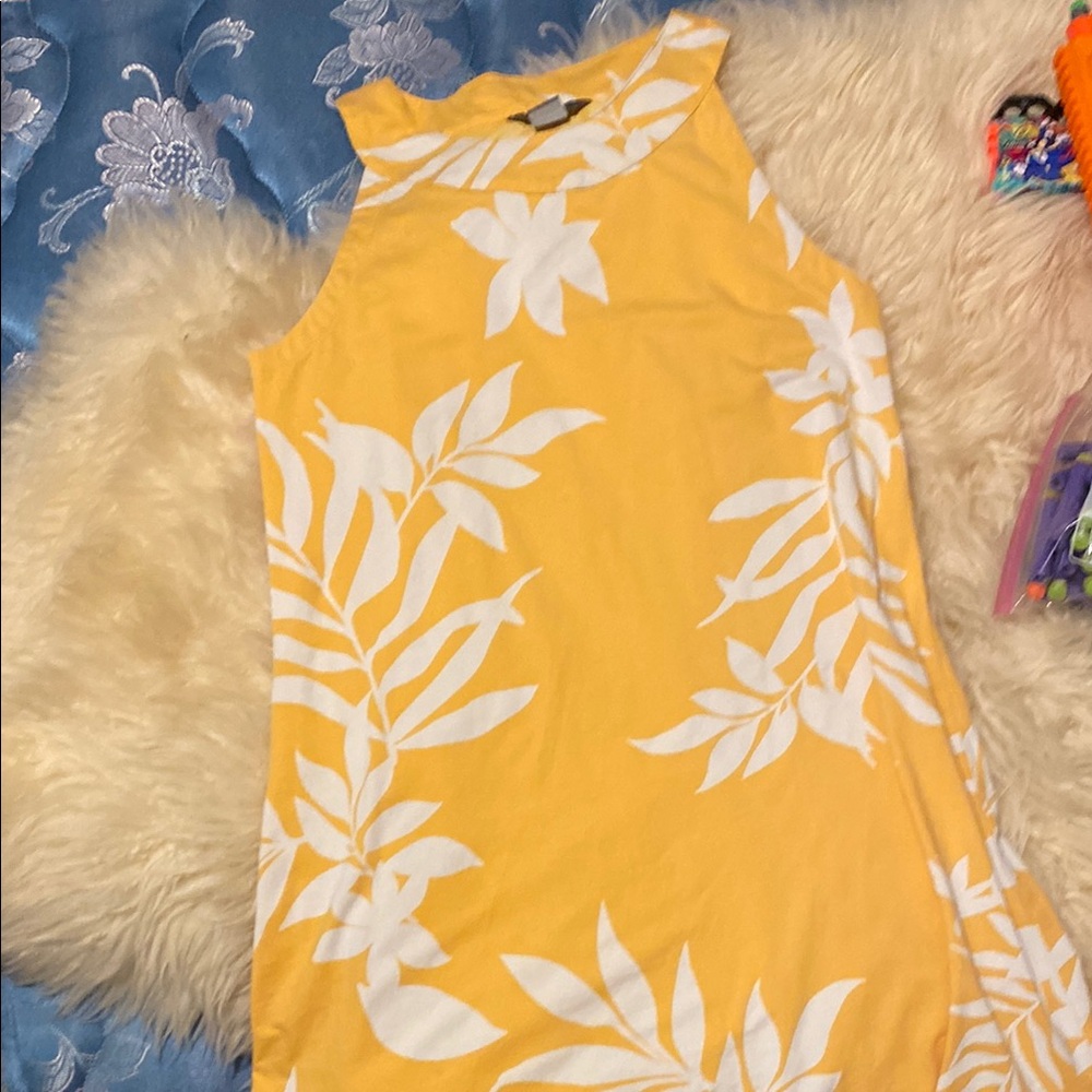 Yellow and White Floral Sleeveless Dress